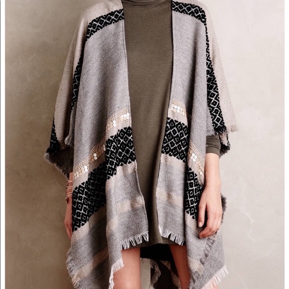 Anthropologie Accessories - Anthropologie | Gray & Tan Sequin Poncho/Wrap
